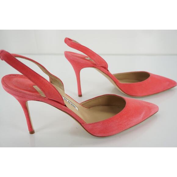Manolo Blahnik Carolyne pink suede Sandals  New slingback pumps $645 - Picture 8 of 12